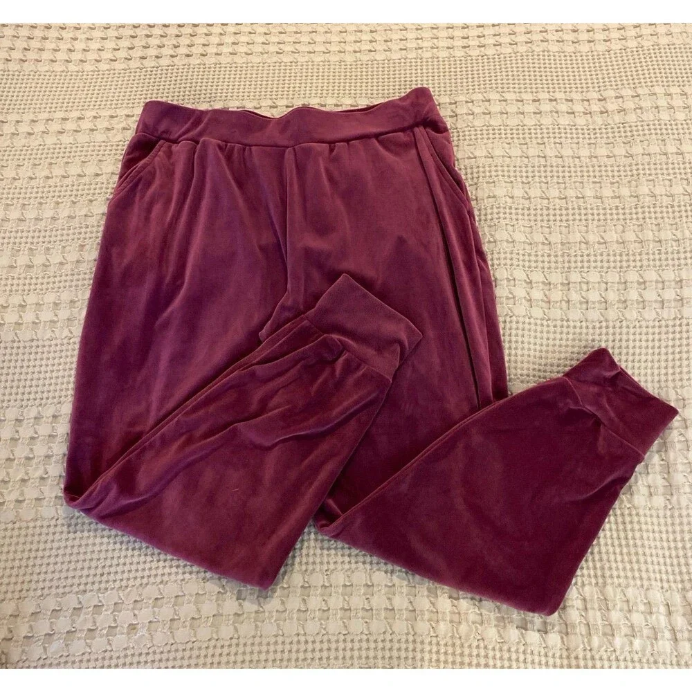 Cable & Gauge Burgundy Velour Set Zip Front‎ Hoodie & Pants Sz Large Athleisure